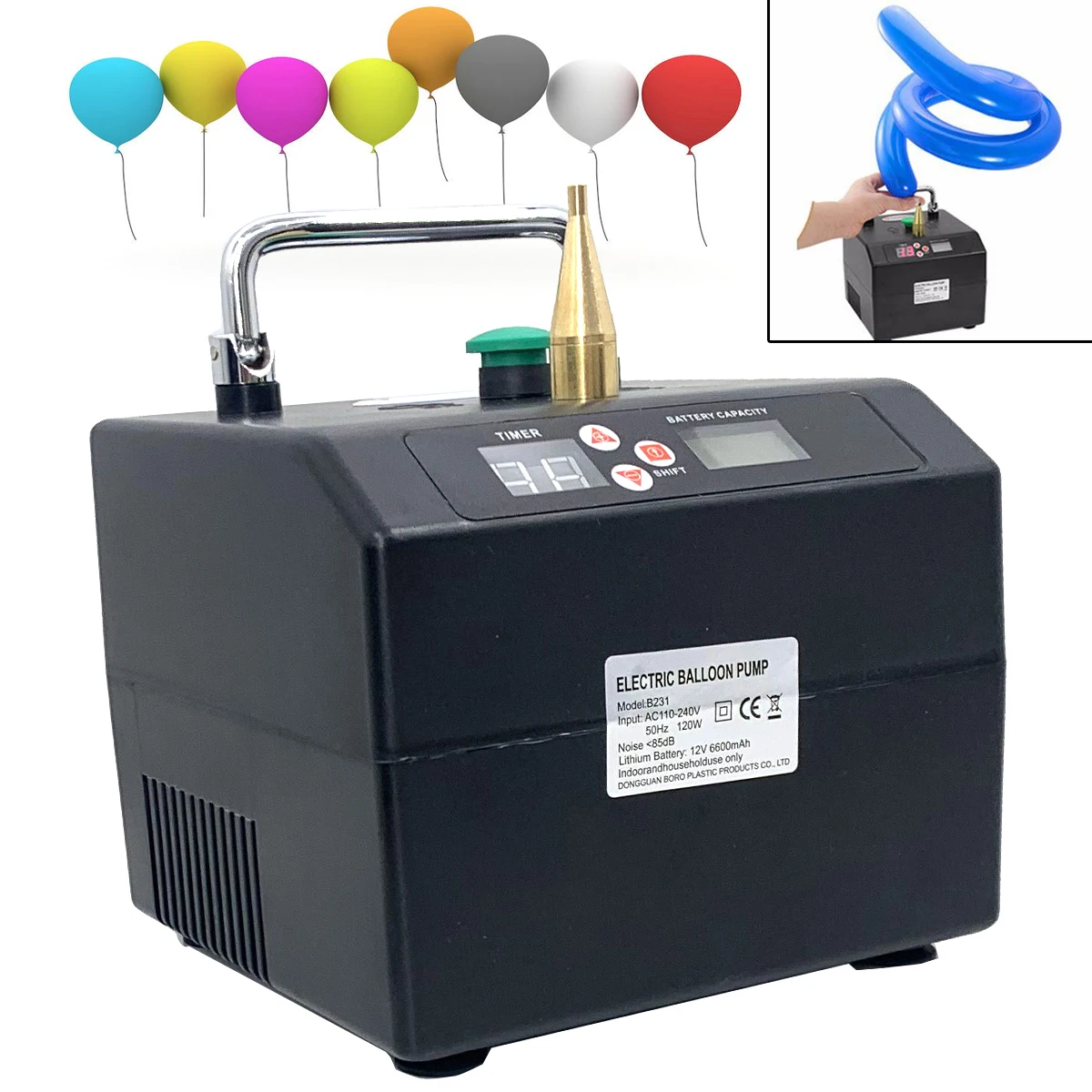 

Manual/Automatic Air Balloon Pump 120W Electric Balloon Inflator Balloon Blower Pump with Timer For 160/260 and 5 Inch Balloon