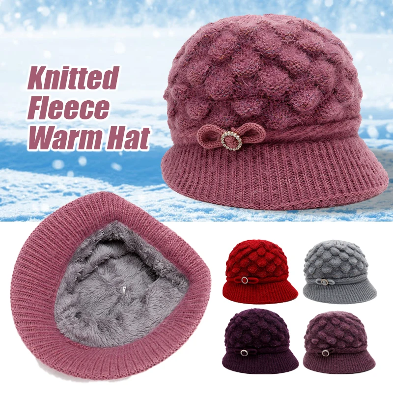 

Women Knitted Beret Winter Warm Baggy Beanie Soft Plush Lined Knit Crochet Hat Slouch Ski Brim Beanie Caps
