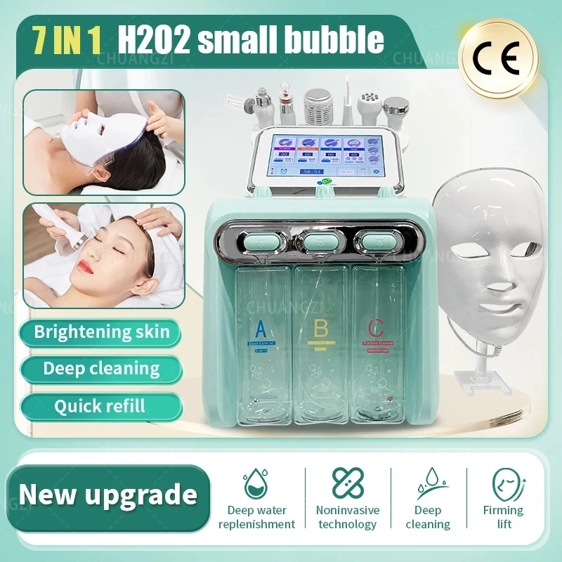 

H2O2 7 in 1 Hydrogen Oxygen Small Bubble RF Beauty Machine Face Lifting Dermabrasion Device Skin Scrubber Facial Spa