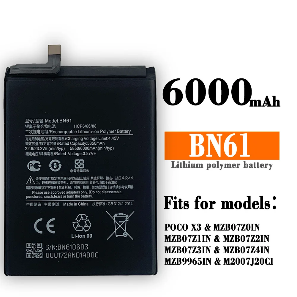 100% New Replacement Battery For Xiaomi MIUI POCO X3 Phone BN61 Battery Redmi BN61 Electric Board New Built-in Battery
100% New Replacement Battery For Xiaomi MIUI POCO X3 Phone BN61 Battery Redmi BN61 Electric Board New Built-in Battery