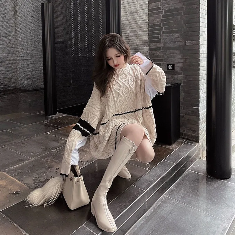 2022 New Arrival Spring Autumn Women Loose Casual O-neck Long Sleeve Pullover All-matched Knitted Striped Patchwork Sweater P864 
2022 New Arrival Spring Autumn Women Loose Casual O-neck Long Sleeve Pullover All-matched Knitted Striped Patchwork Sweater P864