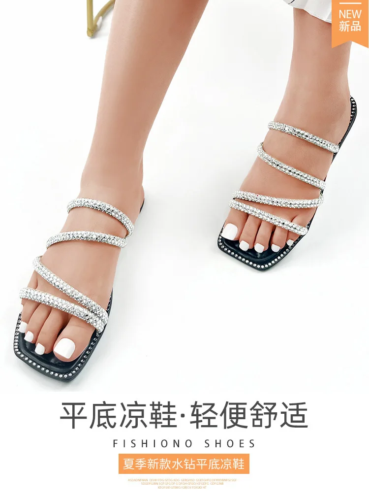 2023 Women Summer Slipper Square Toe Rhinestones Slippers Flat Slides Sandals Beach Flip Flops Casual Shoes Woman Plus Size
2023 Women Summer Slipper Square Toe Rhinestones Slippers Flat Slides Sandals Beach Flip Flops Casual Shoes Woman Plus Size