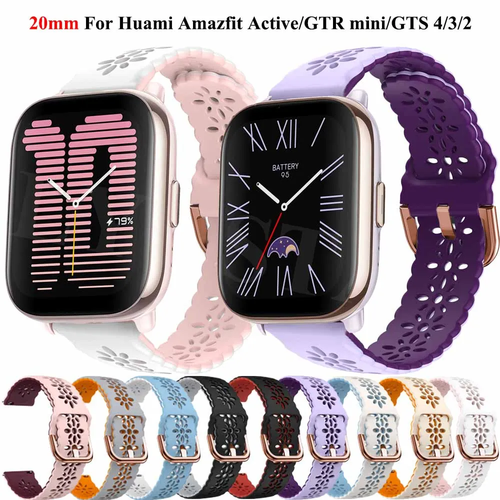 

New 20mm Lace Silicone Watch Strap For Huami Amazfit Active GTS 4 Mini/2/2e/3/4/GTR Mini/GTR 42mm Bracelet Amazfit Bip 3 U Pro