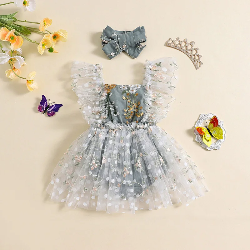 VISgogo Baby Girl Rompers 2Pcs Summer Outfits Ruffle Sleeveless Floral Embroidery Romper Dress with Headband Set
VISgogo Baby Girl Rompers 2Pcs Summer Outfits Ruffle Sleeveless Floral Embroidery Romper Dress with Headband Set