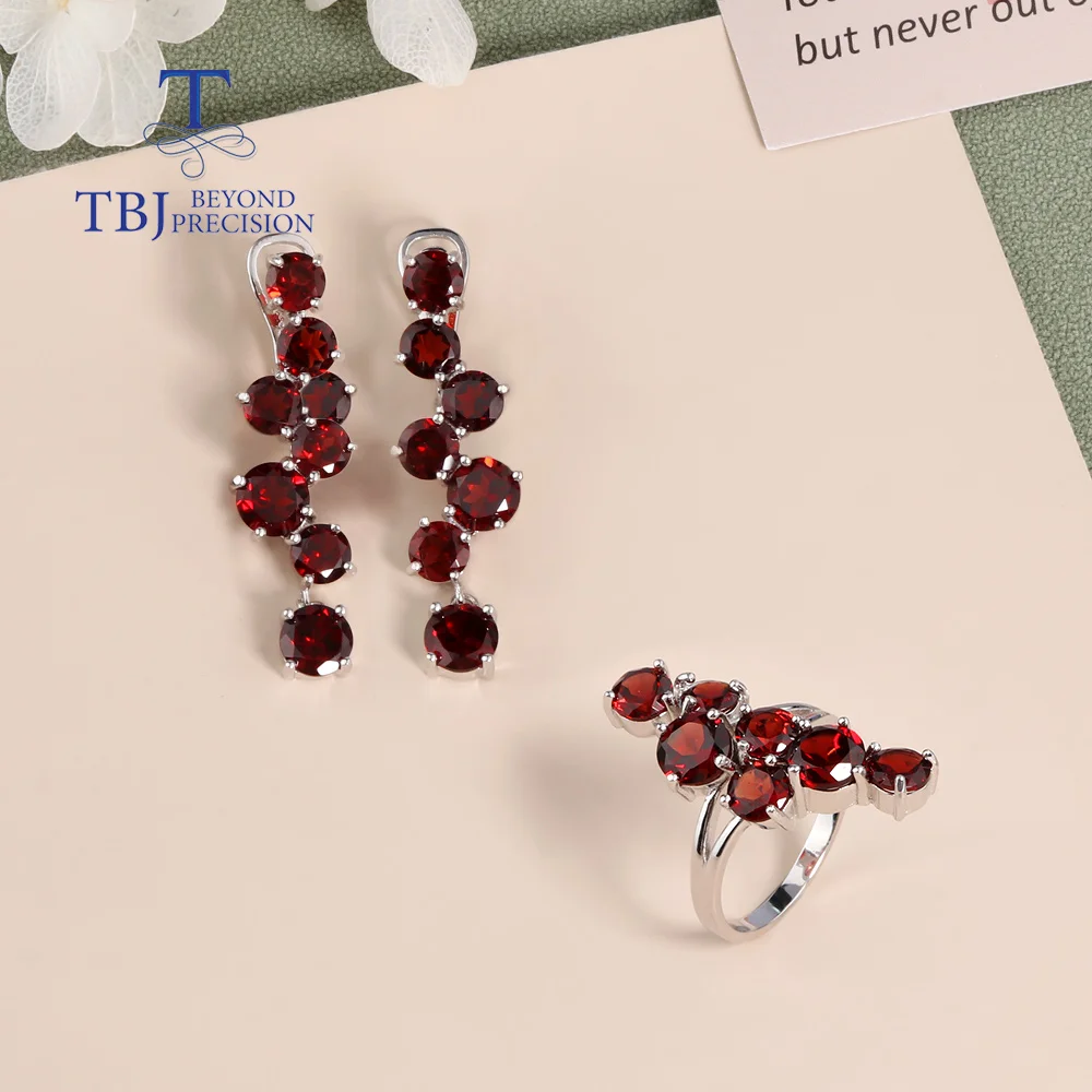 

100% Natural Red Garnet Ring Earrings Jewelry Set 925 sterling Silver Fine jewelry Women's anniversary party birthday gift