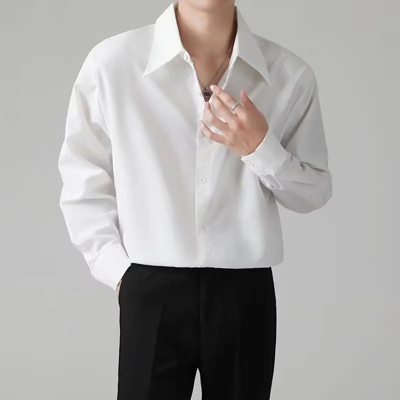 

Fashion Lapel Button Solid Color Shirts Casual Menswear 2024 Autumn New All Match Tops Long Sleeve Loose Korean Blouses N52