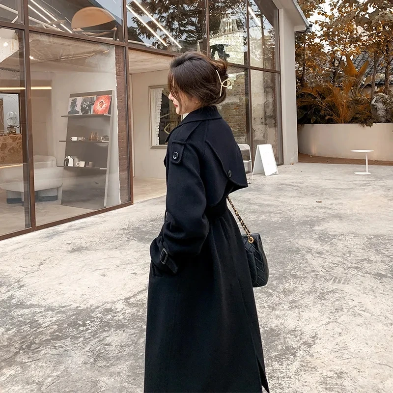Black Medium Length Woolen Coat Women's Clothing Autumn Winter New Solid Color Lapel Double Breasted Loose Windbreaker Outwear
Black Medium Length Woolen Coat Women's Clothing Autumn Winter New Solid Color Lapel Double Breasted Loose Windbreaker Outwear