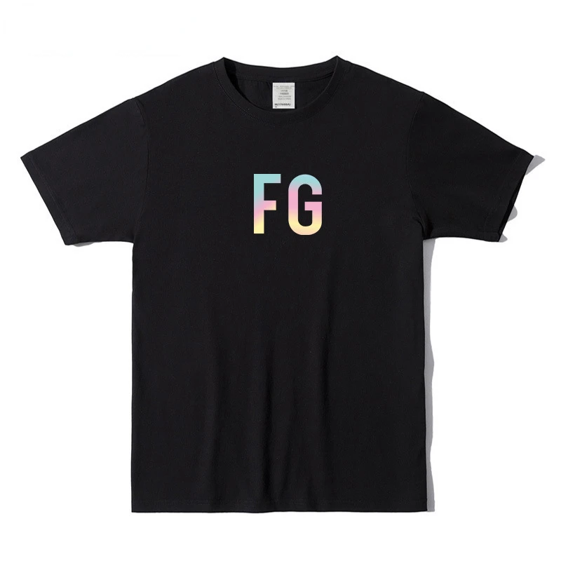 

Summer Clothing T Shirt FG Colorful Letter Reflective T-shirts Women Men Hip Hop Streetwear Short Sleeve 100% Cotton Top Tees