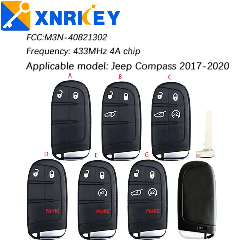 XNRKEY CN086038 M3N-40821302 Original Smart Remote Key Fob For Jeep Compass 2017-2020 Car Key With 4A Chip 433mhz SIP22 Blade
XNRKEY CN086038 M3N-40821302 Original Smart Remote Key Fob For Jeep Compass 2017-2020 Car Key With 4A Chip 433mhz SIP22 Blade