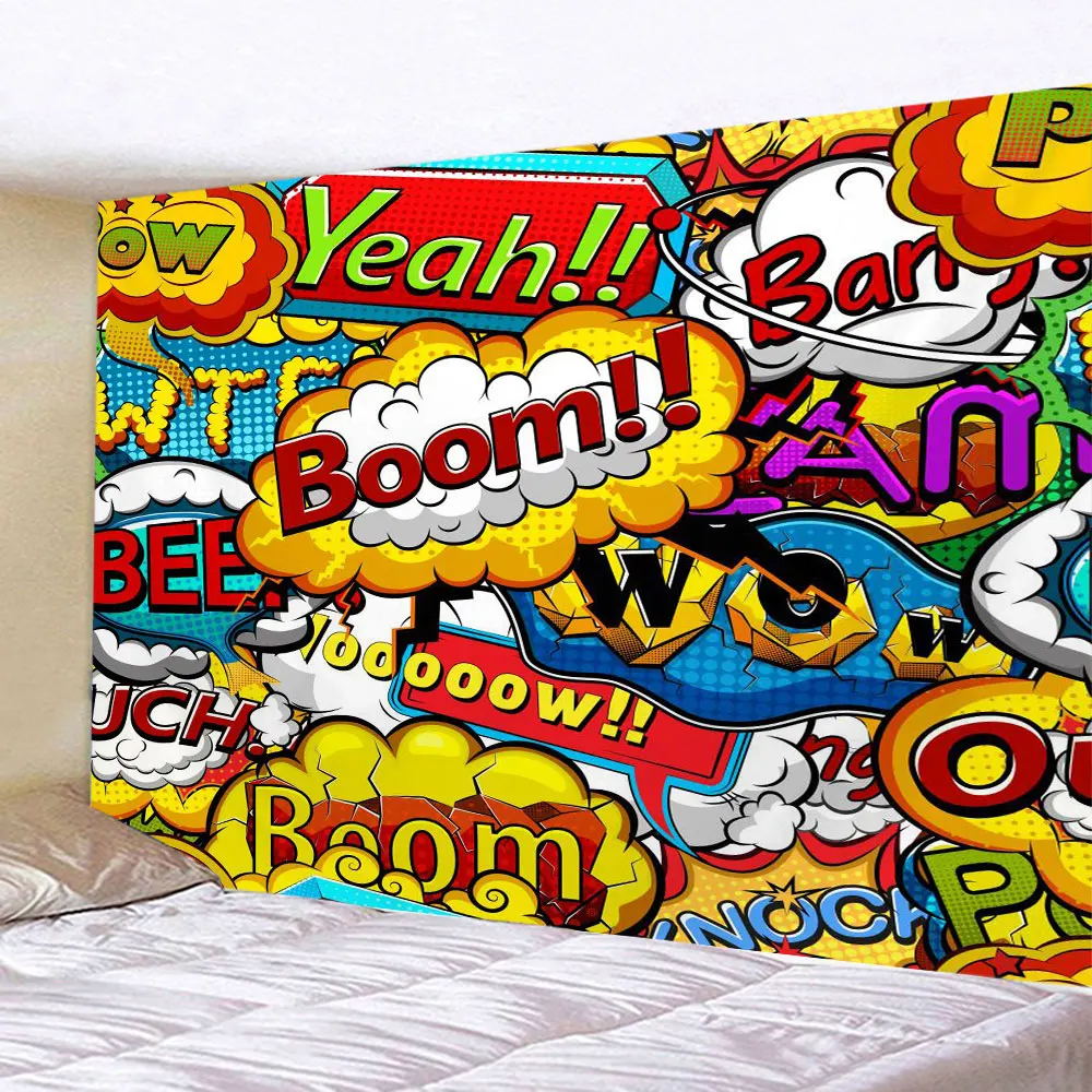 

Pop Art Comic Speech Bubbles Grunge Tapestry Wall Hanging 3D Graffiti Brick Cloth Photo Backdrops Photography Background