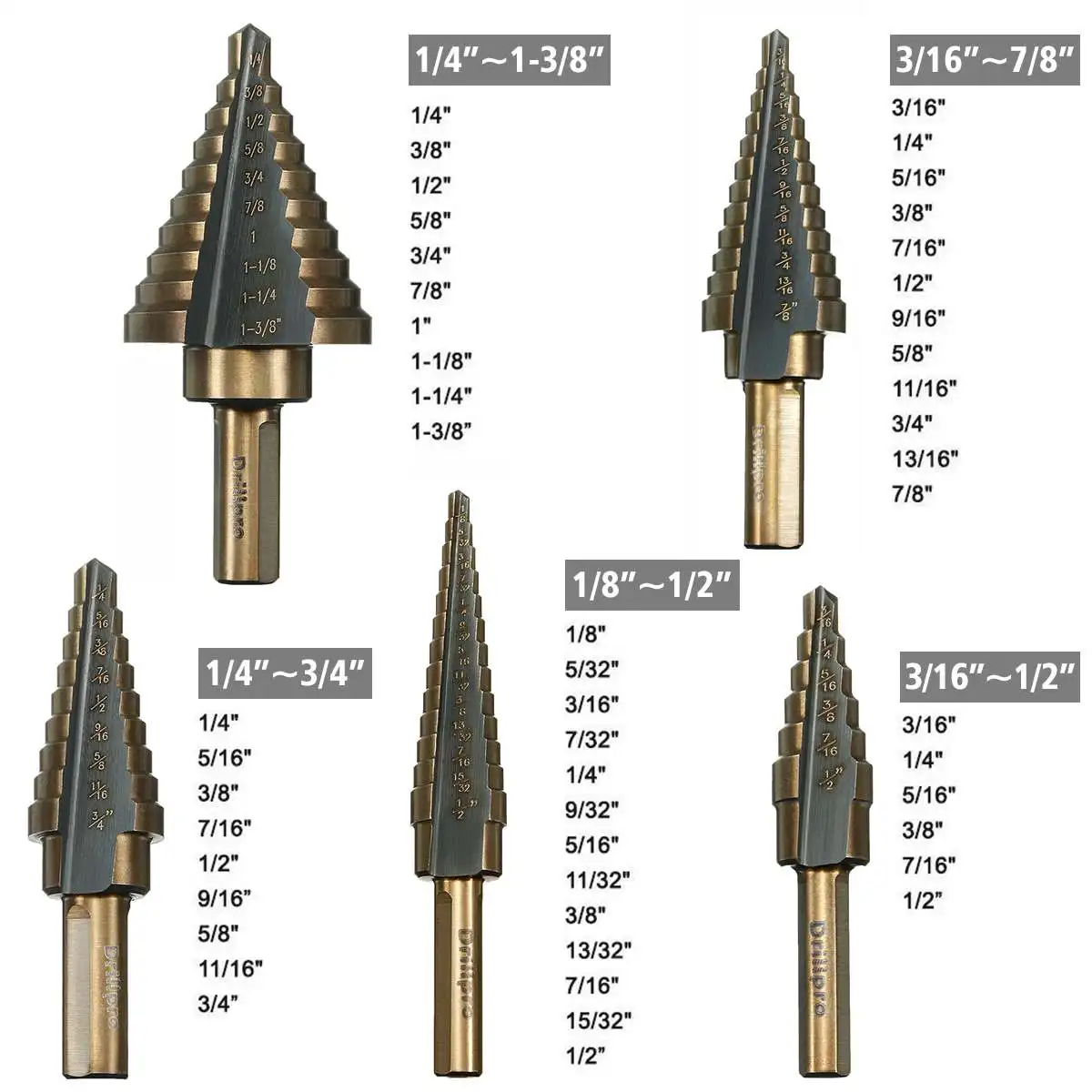 Набор ступенчатых сверл Drillpro из быстрорежущей стали с несколькими отверстиями, 50 размеров, 5 шт., в алюминиевой строчке
Набор ступенчатых сверл Drillpro из быстрорежущей стали с несколькими отверстиями, 50 размеров, 5 шт., в алюминиевой строчке