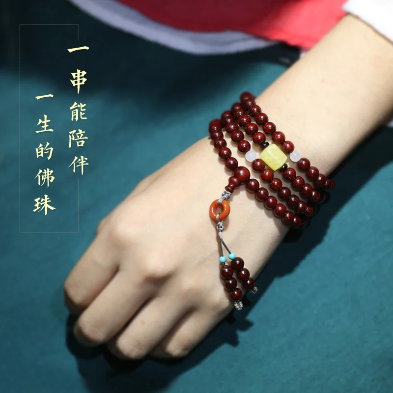 

Small Leaves Red Sandalwood Buddha Beads Bracelet 108 Men's and Women's Bracelets Rosary Wax Accessories Gift Fashion Antique