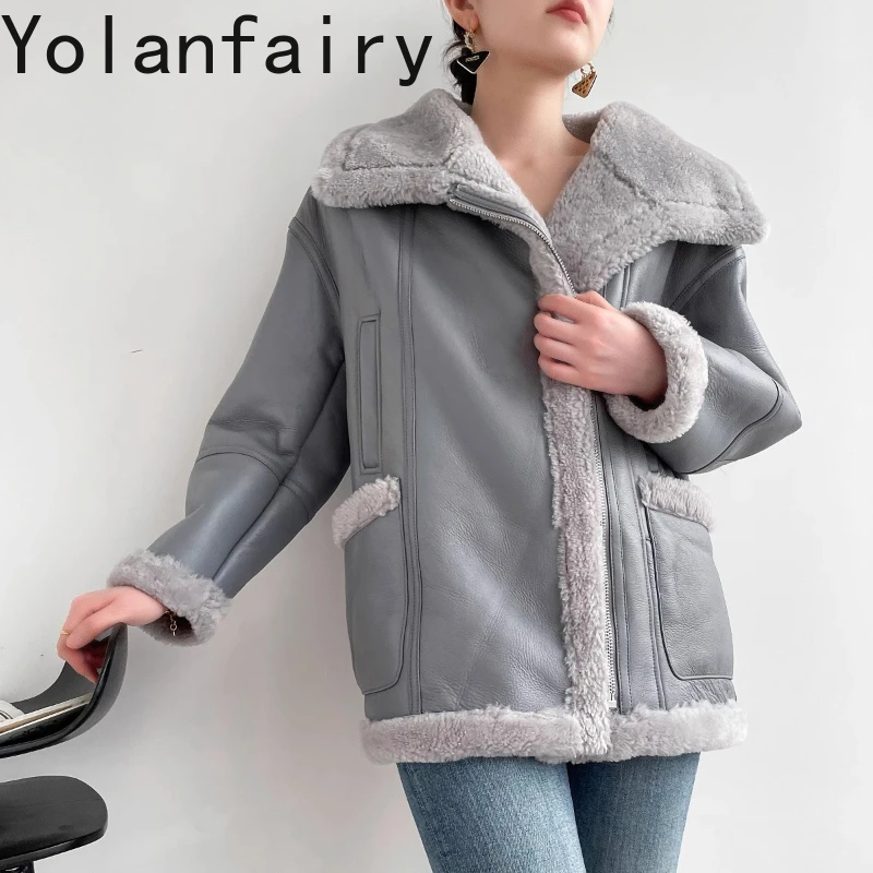 

Женская куртка из натуральной овечьей шерсти мериноса, роскошное пальто из натурального меха ягненка, женские зимние мотоциклетные кожаные меховые куртки средней длины