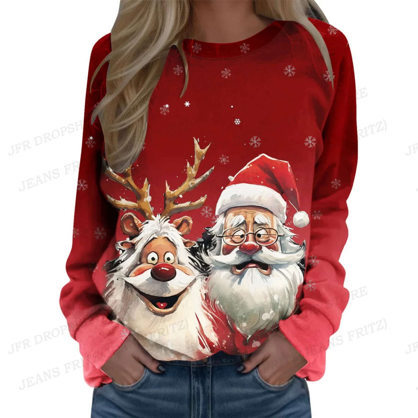 

Christmas Sweatshirt Women Fashion Hoodie Reindeer Santa Claus Print Hoodie Oversized Sweats Women Coats Harajuku Sudaderas Red