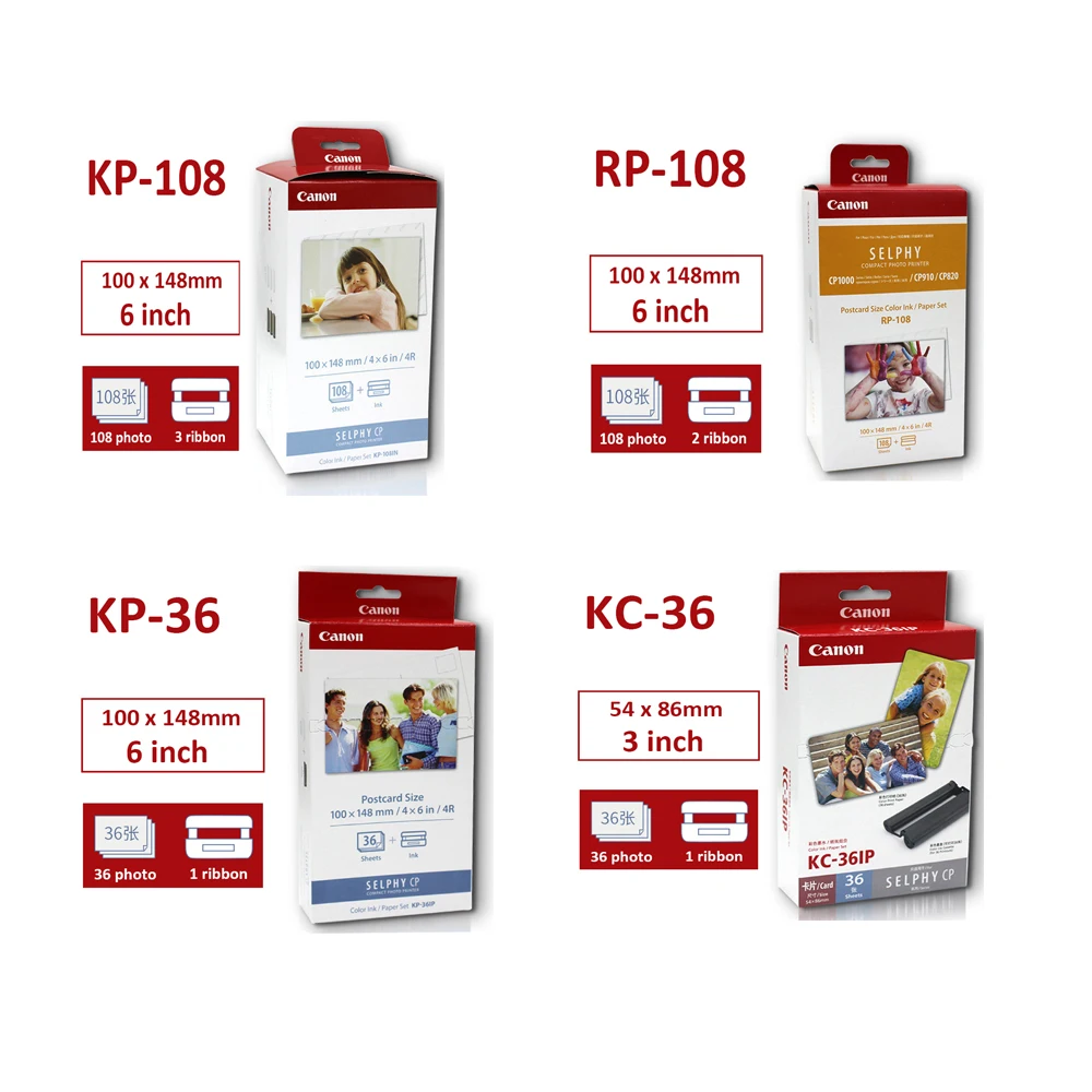 

KP-36 KC-36 KL-36 KP-108IN RP-108 Photo Paper & Ink Catidge for Canon Selphy CP Series Photo Printer CP800 CP910 CP1200 CP1300