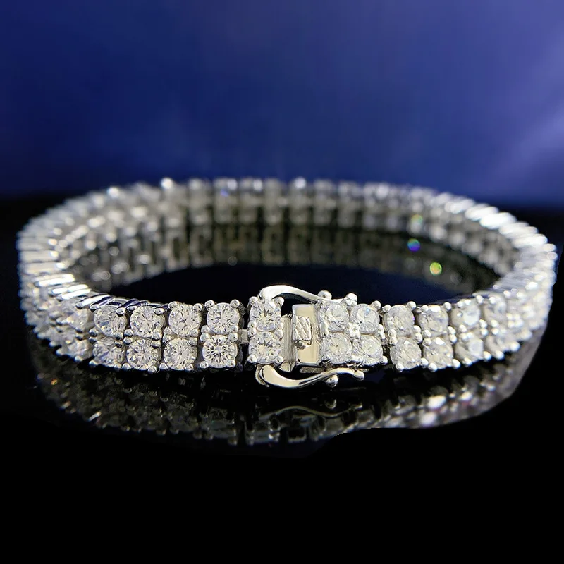 

7mm Double Row Carbon Diamond Chain Bracelet for Women Men Fine Jewelry 925 Silver 7A Zircon Link Bracelets Bangle Birthday Gift