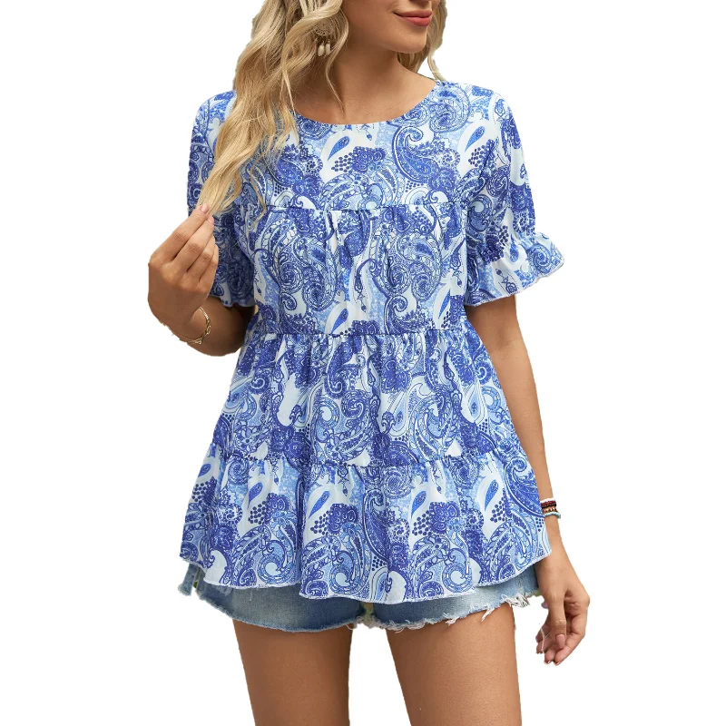 Summer Women T Shirt Flower Printed Round Neck Short Sleeved Pleated Patchwork Chiffon Top Woman Oversized Tshirts Tees Mujer
Summer Women T Shirt Flower Printed Round Neck Short Sleeved Pleated Patchwork Chiffon Top Woman Oversized Tshirts Tees Mujer