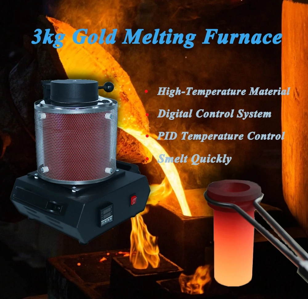 

PHYHOO Digital Melting Furnace Machine 1KG 2KG 3KG 1150 ℃ Automatic for Casting Refining Melting Scrap Silver Gold Tin Aluminum