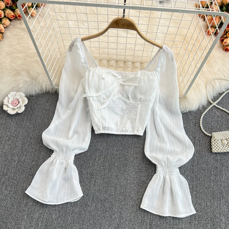 New Spring Summer Sexy Women Long Sleeve Casual Slim Blouse Solid Shirt Tunic Ladies Crop Top Trumpet Sleeve Female Streetwear
New Spring Summer Sexy Women Long Sleeve Casual Slim Blouse Solid Shirt Tunic Ladies Crop Top Trumpet Sleeve Female Streetwear