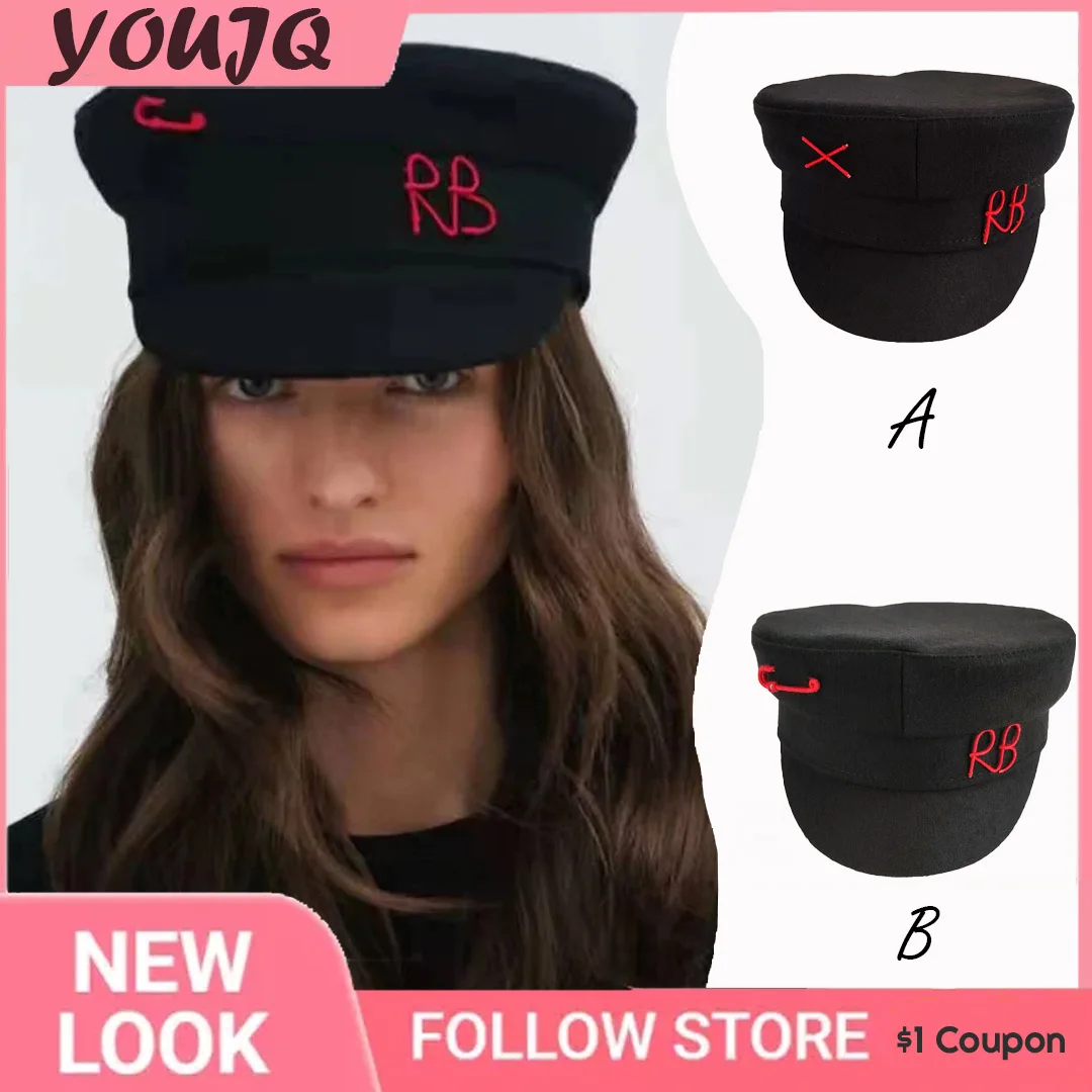 

Luxury Baker Boy Cap Letter Woolen Newsboy Caps for Women Flat Top Militray Navy Hat Winter Hats Boinas Para Mujer