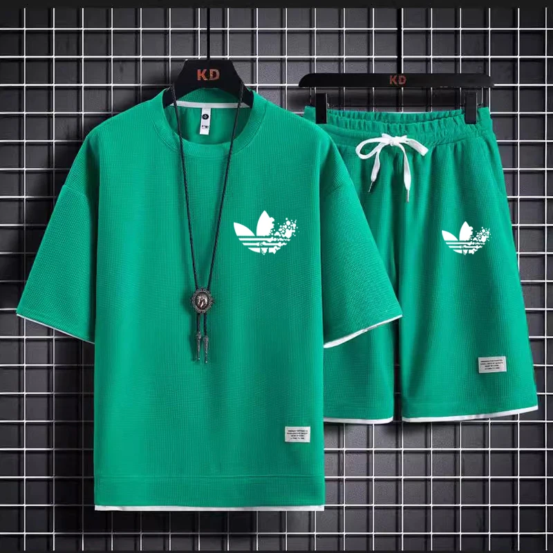 Мужской комплект из 2 предметов, спортивный костюм с вафельным принтом, свободный спортивный костюм в стиле Харадзюку, лето 2024 
Мужской комплект из 2 предметов, спортивный костюм с вафельным принтом, свободный спортивный костюм в стиле Харадзюку, лето 2024