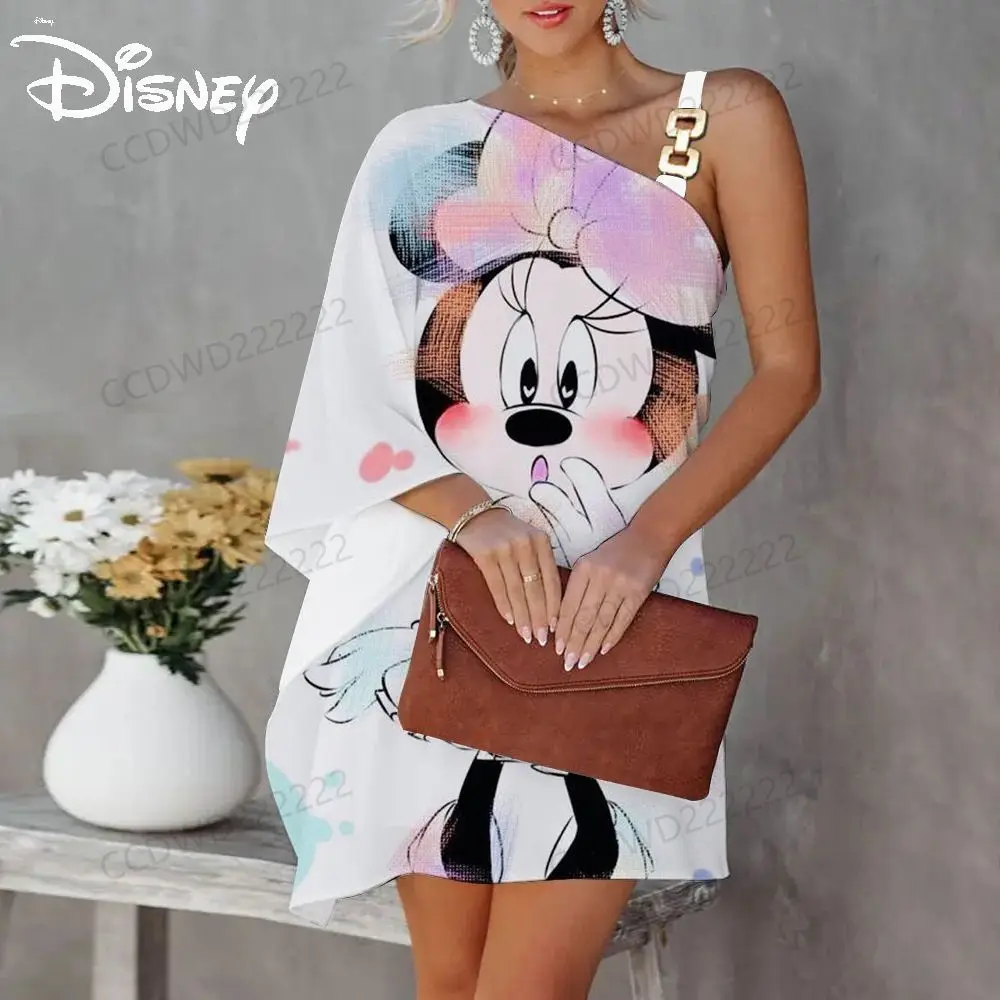 

Elegant Dresses for Women Disney Dress One-Shoulder Minnie Mouse Diagonal Collar Mickey Evening Party Luxury Prom 2023 Sexy Mini
