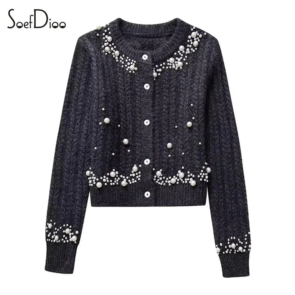 Soefdioo Pearl Splicing Knit Cardigan Women Fashion O-Neck Single Breasted Loose Sweater Coat 2024 Spring Casual Party Clubwear
Soefdioo Pearl Splicing Knit Cardigan Women Fashion O-Neck Single Breasted Loose Sweater Coat 2024 Spring Casual Party Clubwear