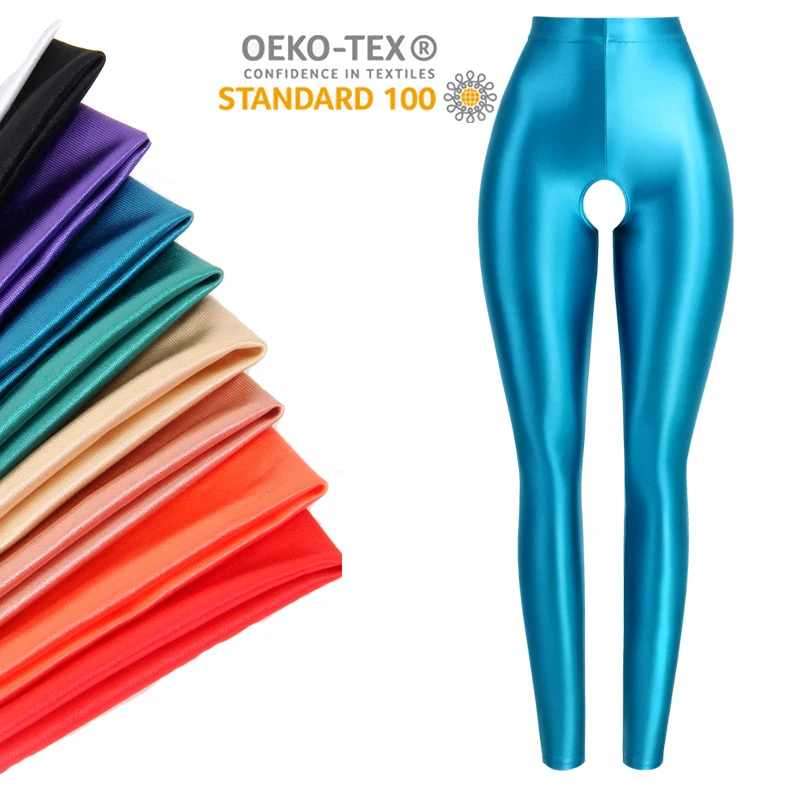 

Sexy Tights Pantyhose Jeggings Wetlook Opaque High Waist Capris Nylon Spandex Elastic Shiny Glossy Open Crotch Women's Leggings