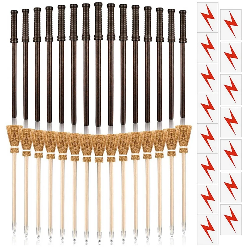 

90 Pcs Wand Pencils Wizard Party Supplies Include 30 Wooden Wand Pencils 30 Witch Broom Pencils 30 Flash Bolt Tattoos