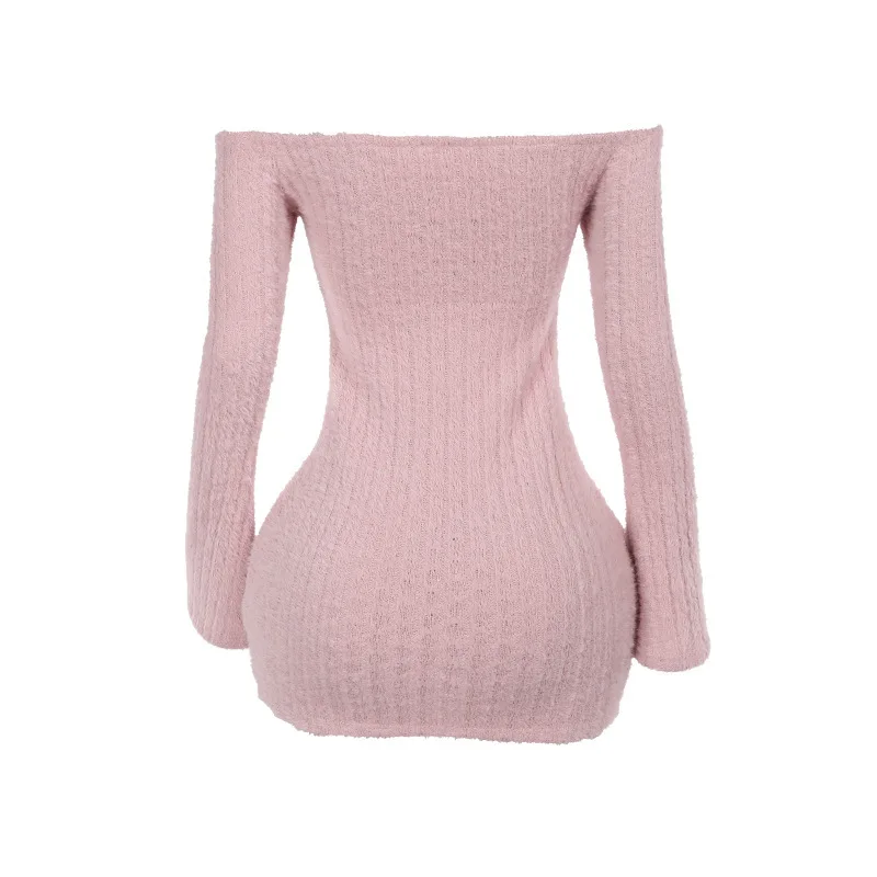 Spicy One-oulder Women's Dress High Waist Bodycon Short Skirt Long Sleeve Polyester Fabric Pure Color Elegant Lady Dresses Spicy One-oulder Women's Dress High Waist Bodycon Short Skirt Long Sleeve Polyester Fabric Pure Color Elegant Lady Dresses