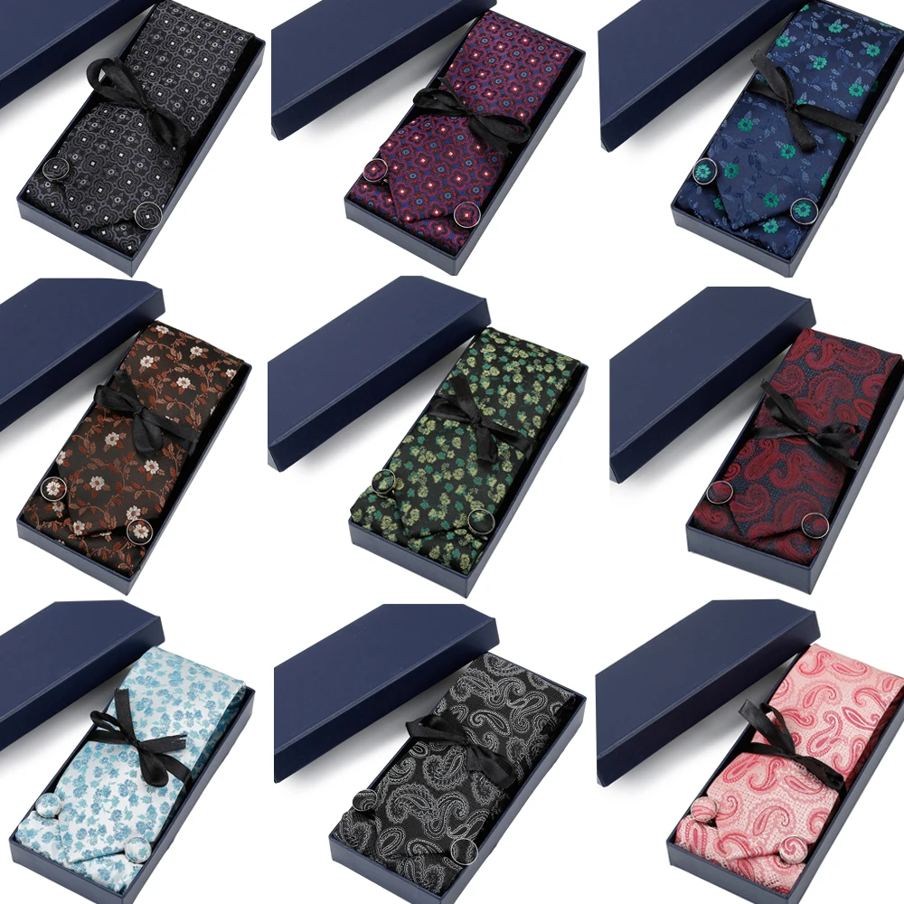 

Italian Mens Silk Tie Set Gift Box For Men Women Hanky Cufflinks Set Party Wedding Necktie Luxury Neck Tie Holiday Gifts For Men