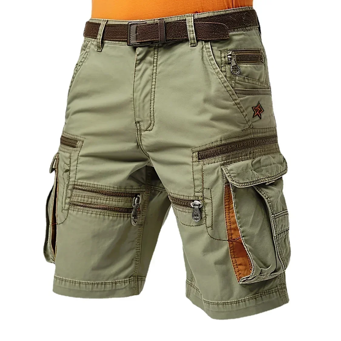 

Man Cargo Shorts Stretch Washed Vintage Have Belted and Pockets