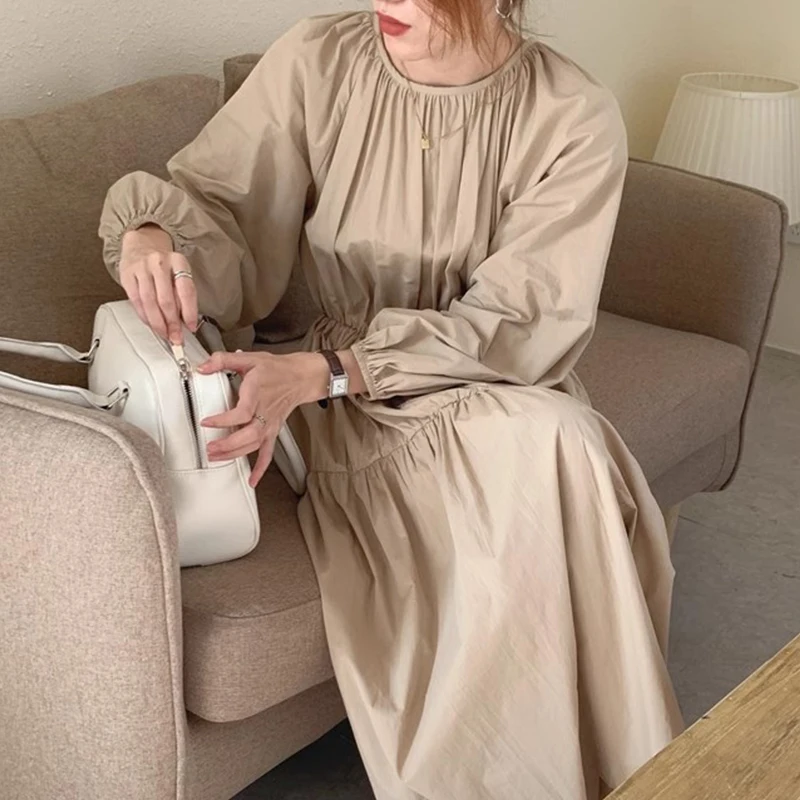 VANOVICH Korean Style Spring Vintage Temperament O-neck Pleated Design Loose Waist Slim Lantern Sleeve Dress Long Woman Dress
VANOVICH Korean Style Spring Vintage Temperament O-neck Pleated Design Loose Waist Slim Lantern Sleeve Dress Long Woman Dress