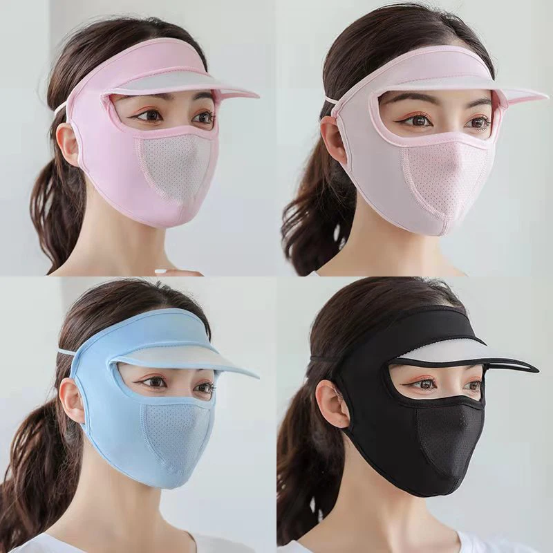

1pc Summer Ice Silk Mask UV Protection Face Cover Sunscreen Face With Brim Outdoor Cycling Sun Protection Hats Caps