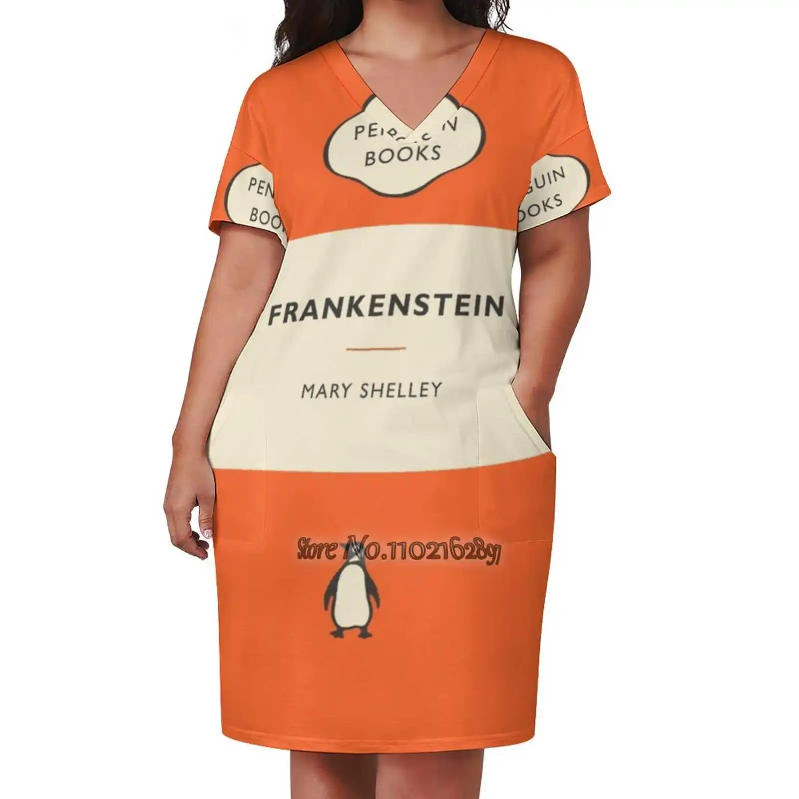 

Penguin Books Frankenstein Loose V-Neck Short Sleeve Skirt Elegant High Quality Dress Lightweight Fabric Skirt Penguin Books