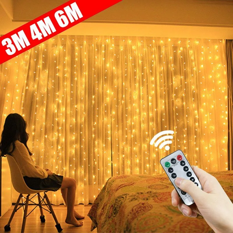 

3/4/6M LED Curtain Garland Fairy Lights Festoon with Remote New Year 2024 Garland Christmas Decoration Party Wedding Decoration