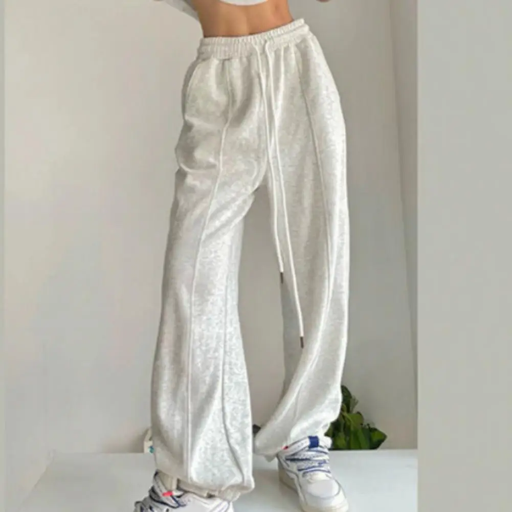 

Comfy Gray Joggers Soft Cotton Blend Casual Commuting Sporty Wide Leg Track Pants For Women