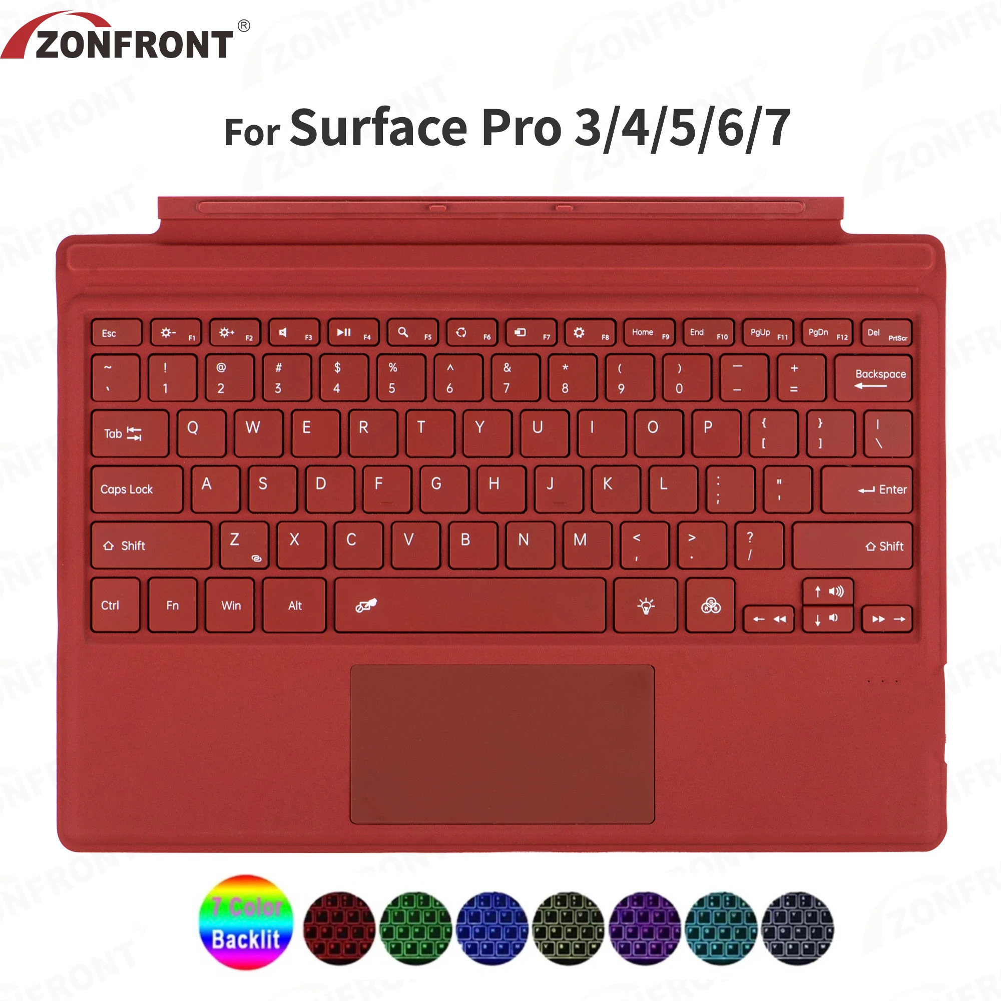 

ZONFRONT Backlit Trackpad Keyboard for Microsoft Surface Pro 3 4 5 6 7 Russian Spanish Arabic Portuguese Korean Thai Keyboard