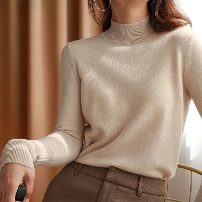 Simple knit sweater, thickened woolen sweater, all-match half-high neck bottoming sweater, women's autumn and winter tops
Simple knit sweater, thickened woolen sweater, all-match half-high neck bottoming sweater, women's autumn and winter tops