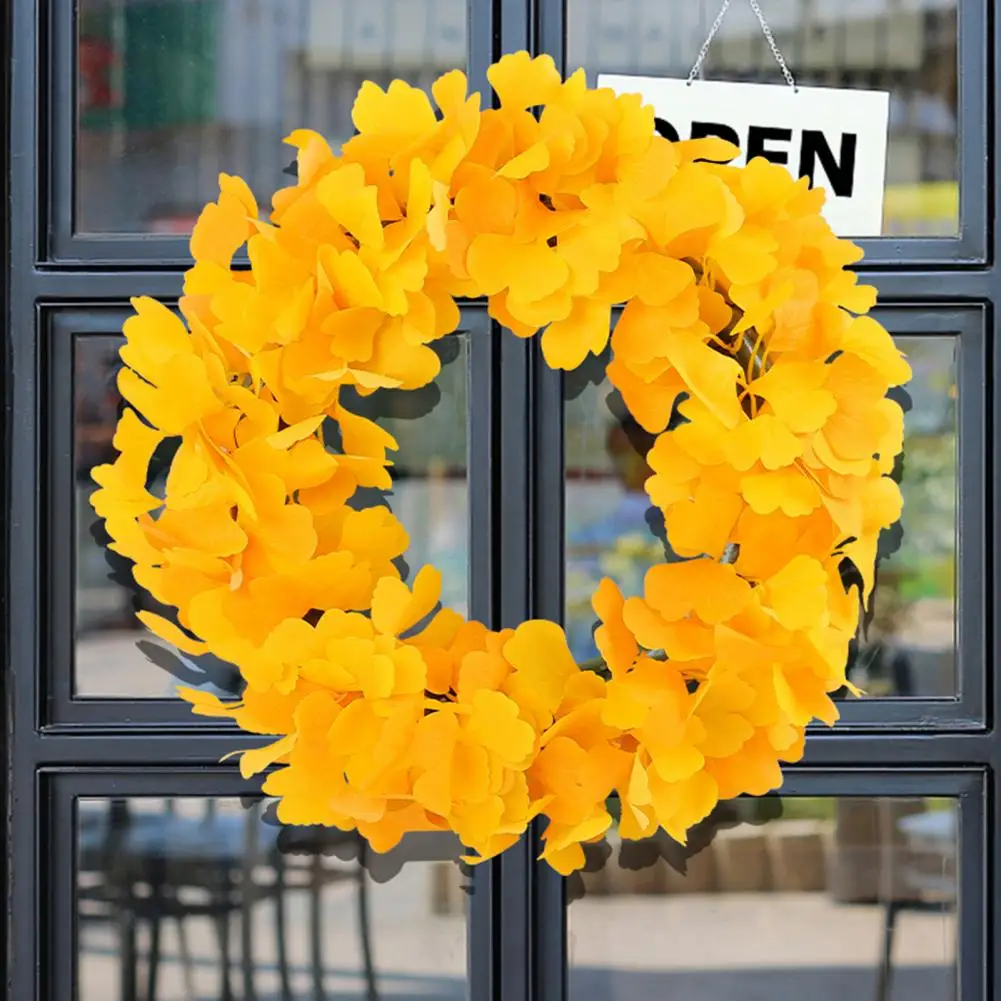 

Simulated Ginkgo Leaf Garland Artificial Wreath Reusable Fall Ginkgo Leaf Wreath for Indoor Outdoor Decoration Yellow for Front