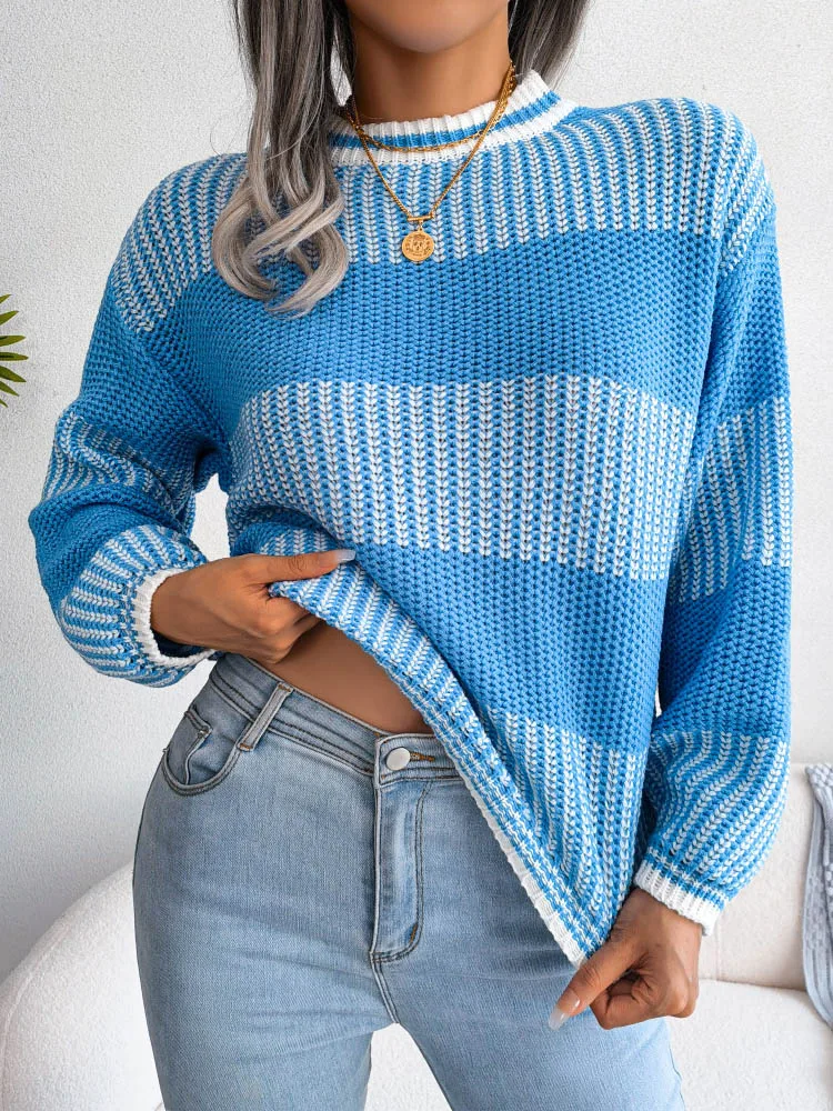 Long Sleeve Knitted Sweater for Women Autumn Winter Warm Thick Women's Pullover Casual Loose Contrast Striped Jumper Tops Female
Long Sleeve Knitted Sweater for Women Autumn Winter Warm Thick Women's Pullover Casual Loose Contrast Striped Jumper Tops Female