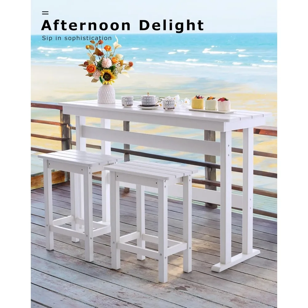 3 Piece HDPE Outdoor Bar Height Table and Chairs Set of 2 Includes High Top Patio Table and Chairs, Outside Patio Bar Set for Bi 3 Piece HDPE Outdoor Bar Height Table and Chairs Set of 2 Includes High Top Patio Table and Chairs, Outside Patio Bar Set for Bi