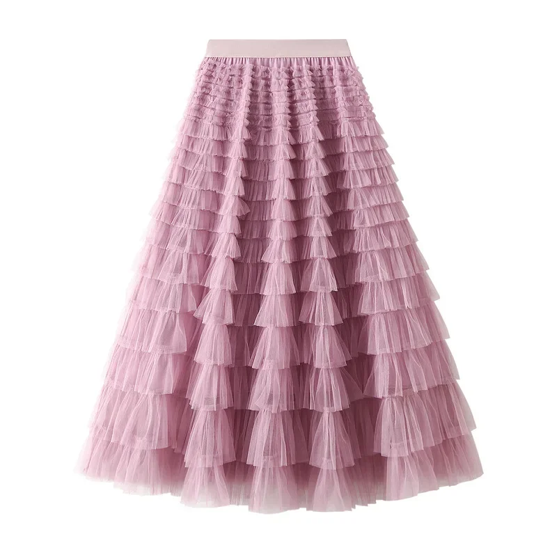 

Women Casual Tulle Skirts One Size Mid-Long Length Tutu Fairy Tiered Skirt A Line Mesh Elastic Natural Waist Skirts Dating Gifts