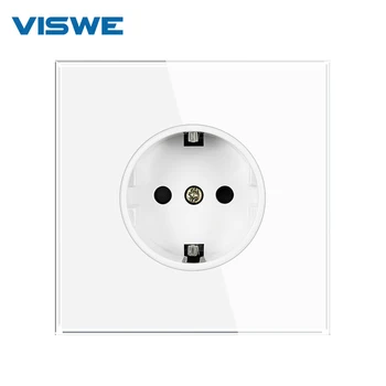 VISWE EU 표준 전원 벽 소켓, 화이트 풀 미러 강화 유리 패널 전기 콘센트, 홈 개선, 220V 16A