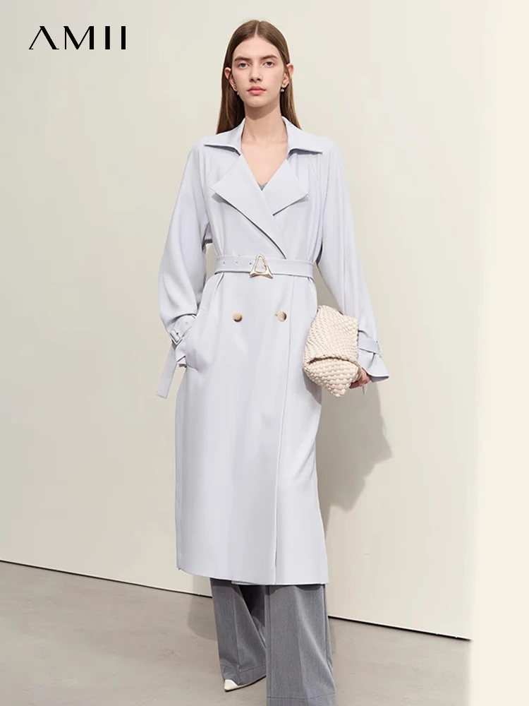 

AMII Minimalism Women's Trench Coat 2024 Spring New Long Double-breasted With Belt High Open Streetwear Trendy Jackets 12451032