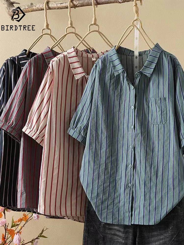 Летняя хлопковая рубашка с коротким рукавом, топы в полоску с отложным воротником, Повседневная винтажная Свободная блузка в стиле мори для поездок, осень 2024, T46750QM
Летняя хлопковая рубашка с коротким рукавом, топы в полоску с отложным воротником, Повседневная винтажная Свободная блузка в стиле мори для поездок, осень 2024, T46750QM