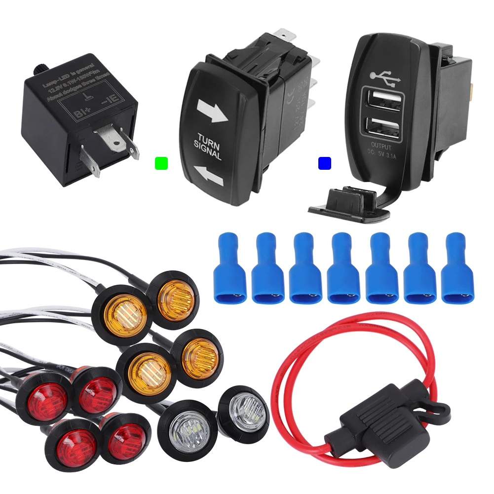 

12V UNIVERSAL LED TURN SIGNAL ROCKER SWITCH BLINKER KIT W/10 LED LIGHTS FOR SXS UTV ATV GOLF CART Polaris Ranger RZR