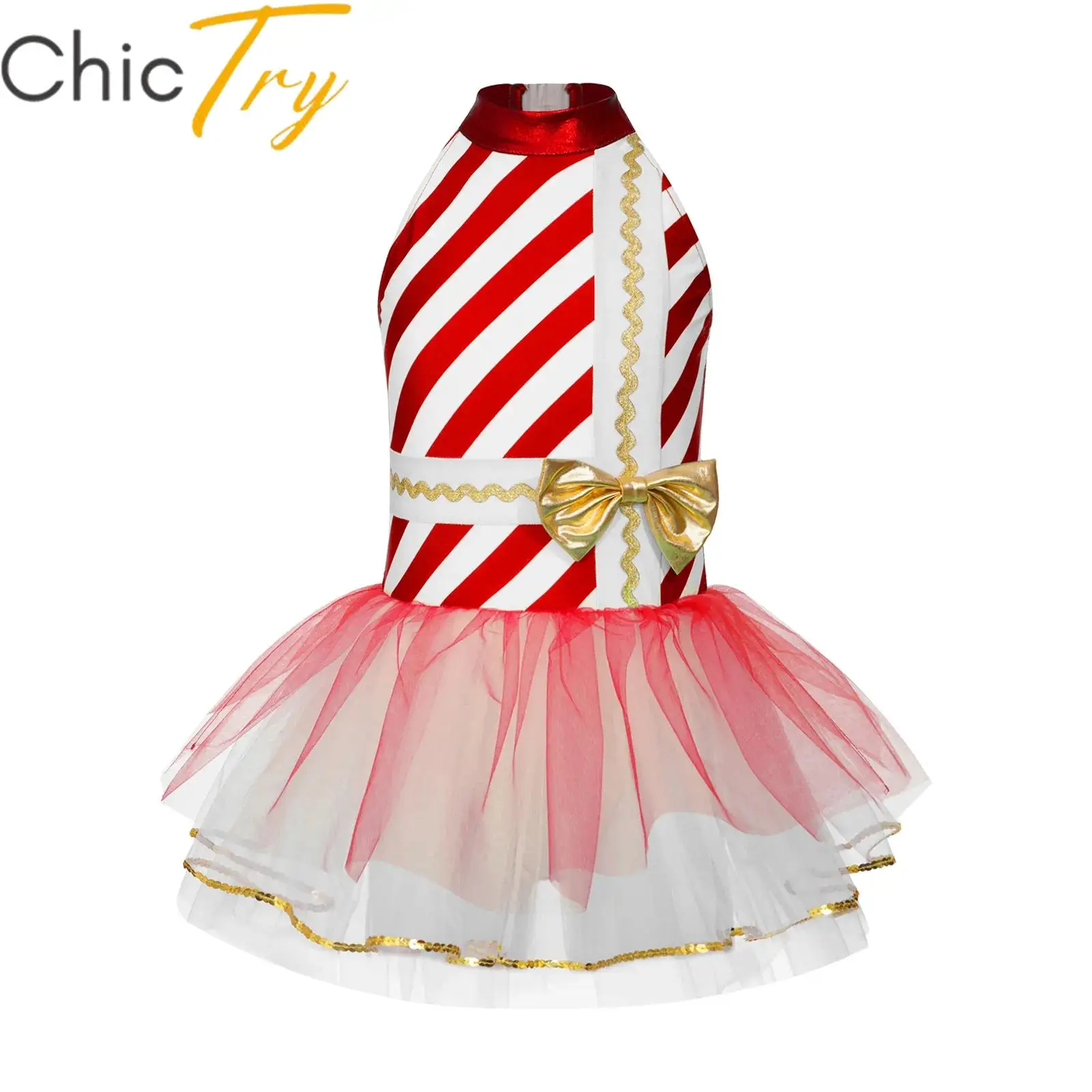

Kids Girls Candy Cane Striped Christmas Elf Costume Xmas Santa Dress Figure Skating Ballet Tutu Leotard Dress New Year Dress Up