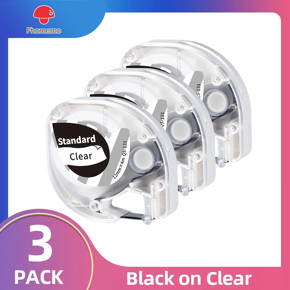 

3/5 Pack Black on Clear Label Tape Compatible for Dymo LetraTag Label Tapes 91201 91331 for Phomemo P12 Thermal Label Maker