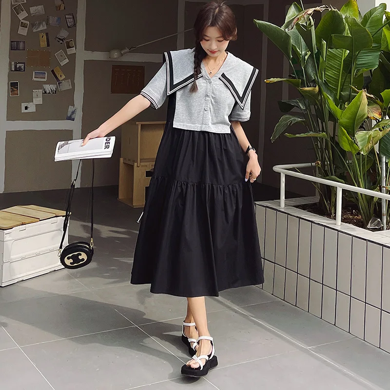 Sailor Collar Spliced Preppy Style Short Sleeve A-line Dress for Women 2023 Summer Elegant Sweet Loose Casual Korean Dresses A22
Sailor Collar Spliced Preppy Style Short Sleeve A-line Dress for Women 2023 Summer Elegant Sweet Loose Casual Korean Dresses A22